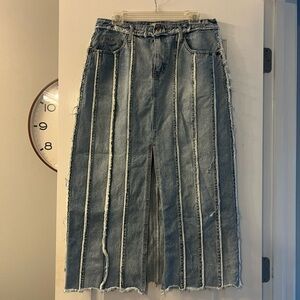 Blueb. Long frayed denim skirt size L, festival, boho, concert
